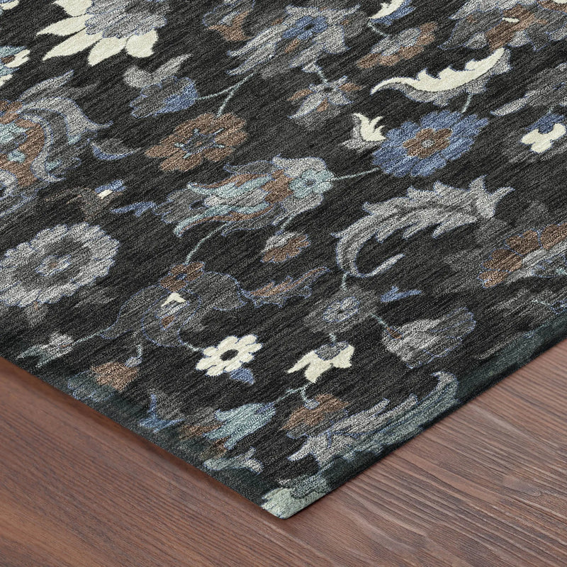 8' X 10' Black And Charcoal Floral Medallion Washable Indoor Outdoor Area Rug Homeroots Outdoor