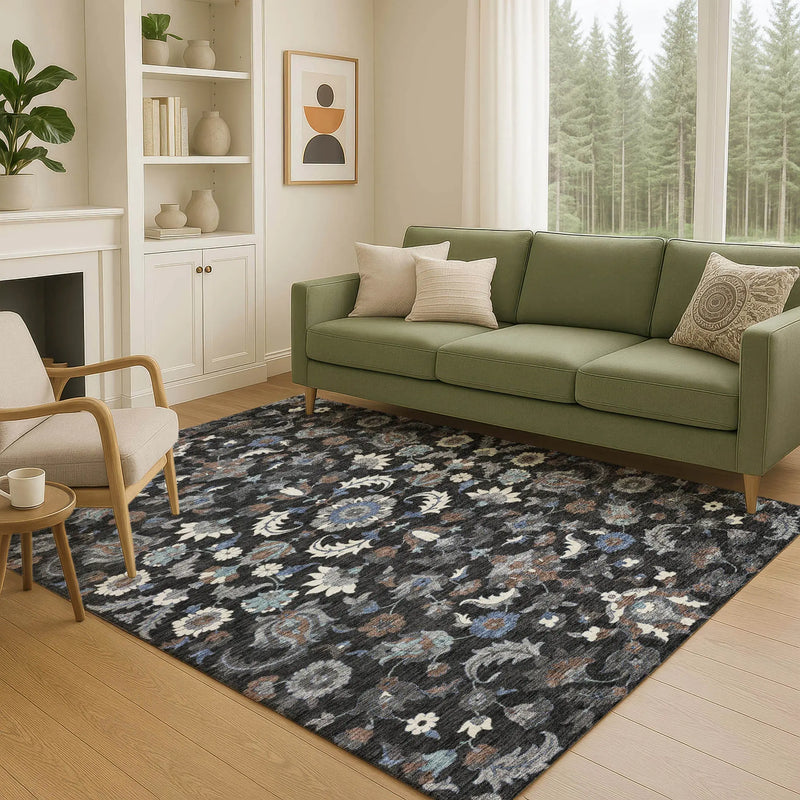 8' X 10' Black And Charcoal Floral Medallion Washable Indoor Outdoor Area Rug Homeroots Outdoor