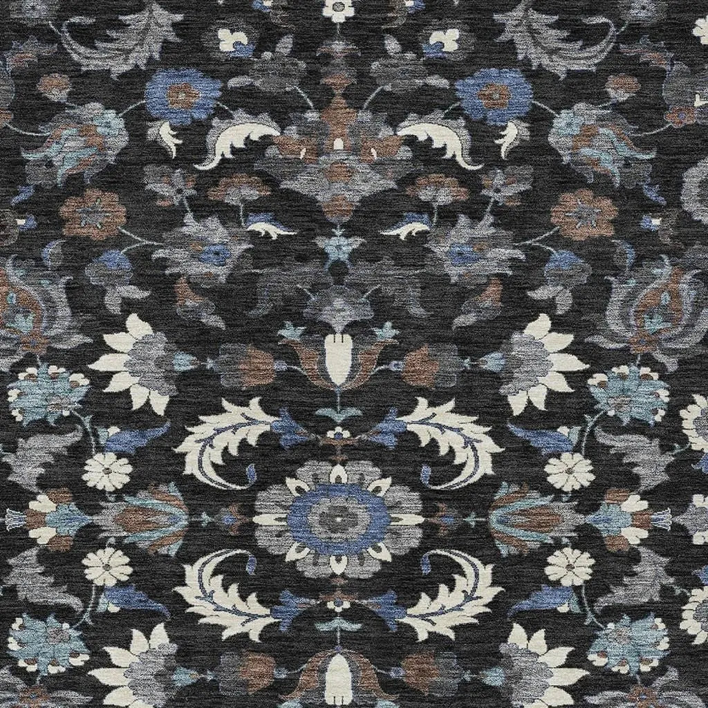 8' X 10' Black And Charcoal Floral Medallion Washable Indoor Outdoor Area Rug Homeroots Outdoor