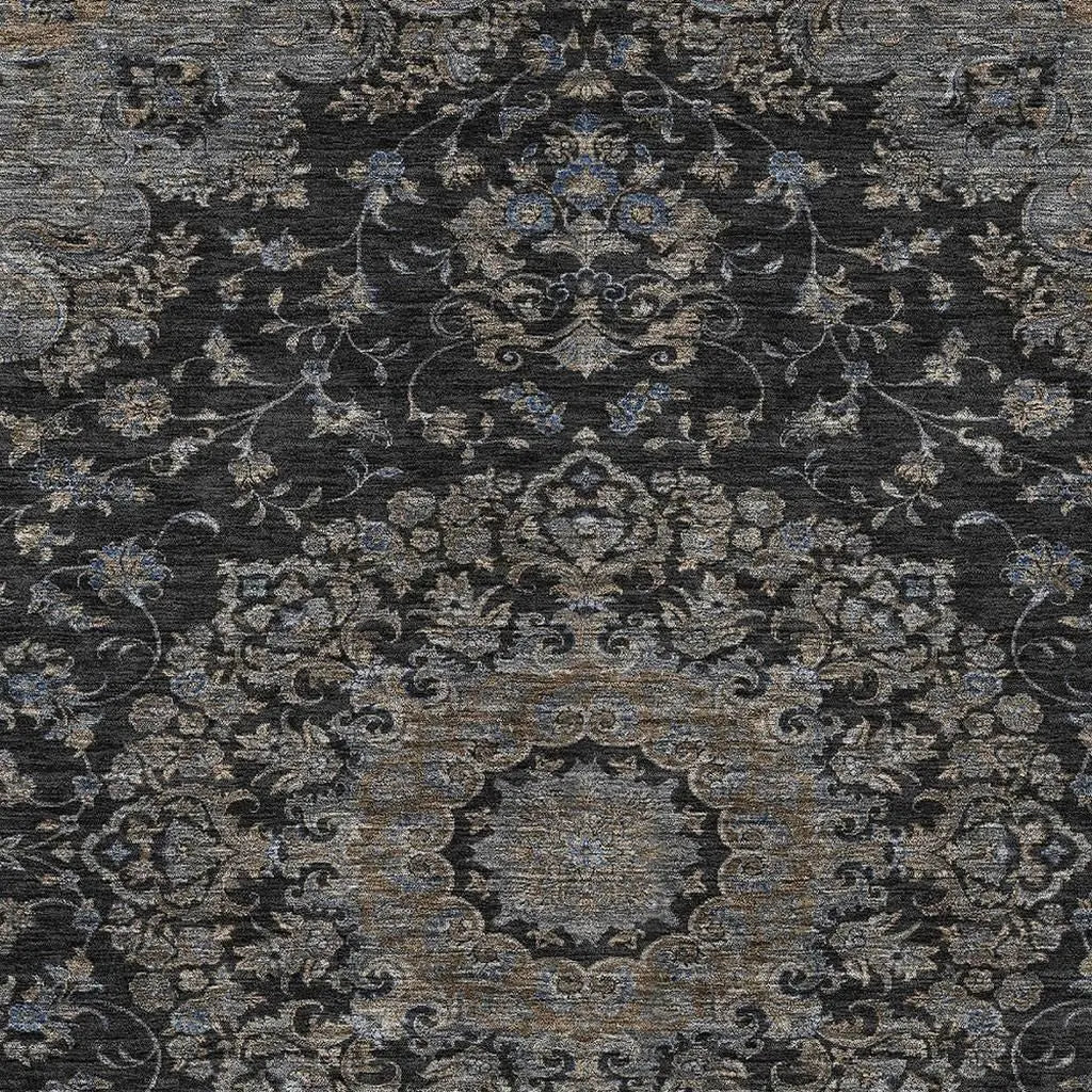 8' X 10' Black And Charcoal Floral Medallion Washable Indoor Outdoor Area Rug Homeroots Outdoor