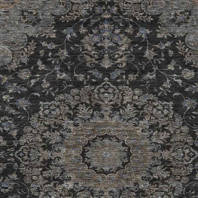 8' X 10' Black And Charcoal Floral Medallion Washable Indoor Outdoor Area Rug Homeroots Outdoor