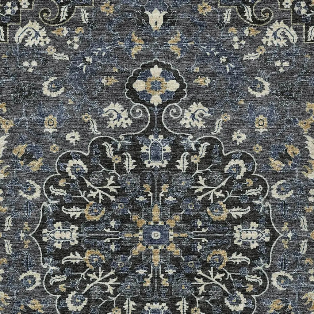 8' X 10' Black And Charcoal Floral Medallion Washable Indoor Outdoor Area Rug Homeroots Outdoor