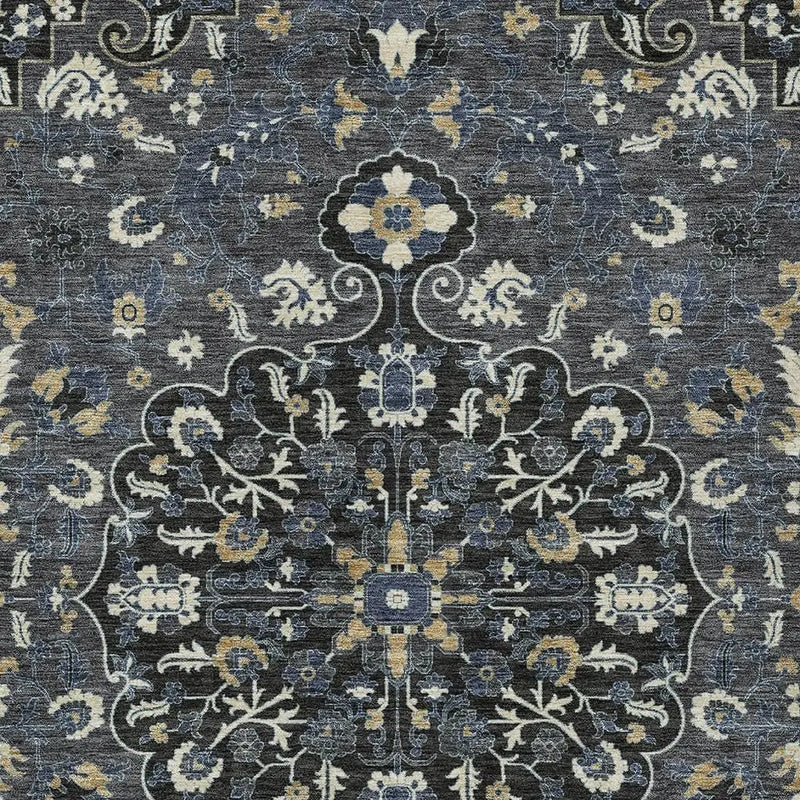 8' X 10' Black And Charcoal Floral Medallion Washable Indoor Outdoor Area Rug Homeroots Outdoor