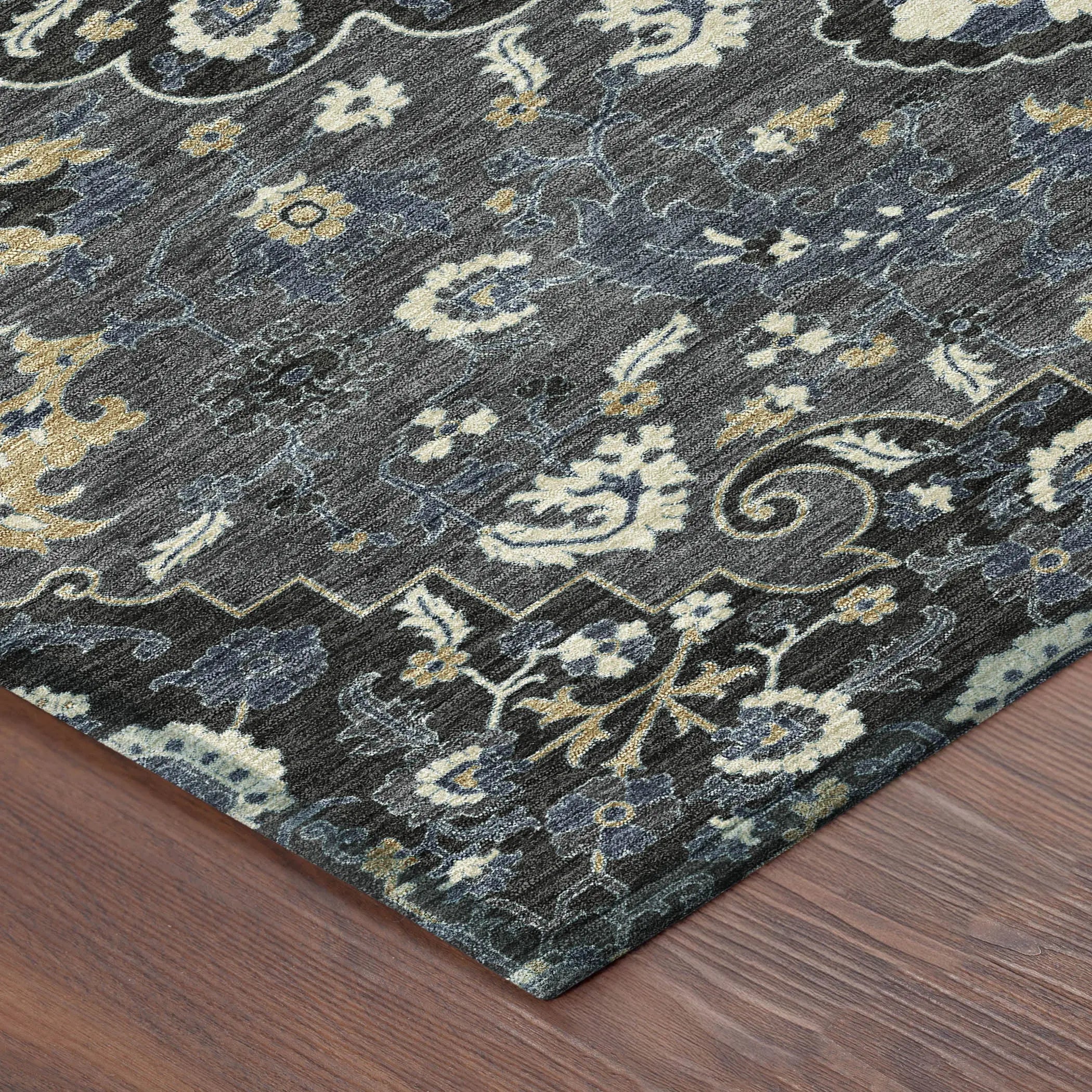 8' X 10' Black And Charcoal Floral Medallion Washable Indoor Outdoor Area Rug Homeroots Outdoor