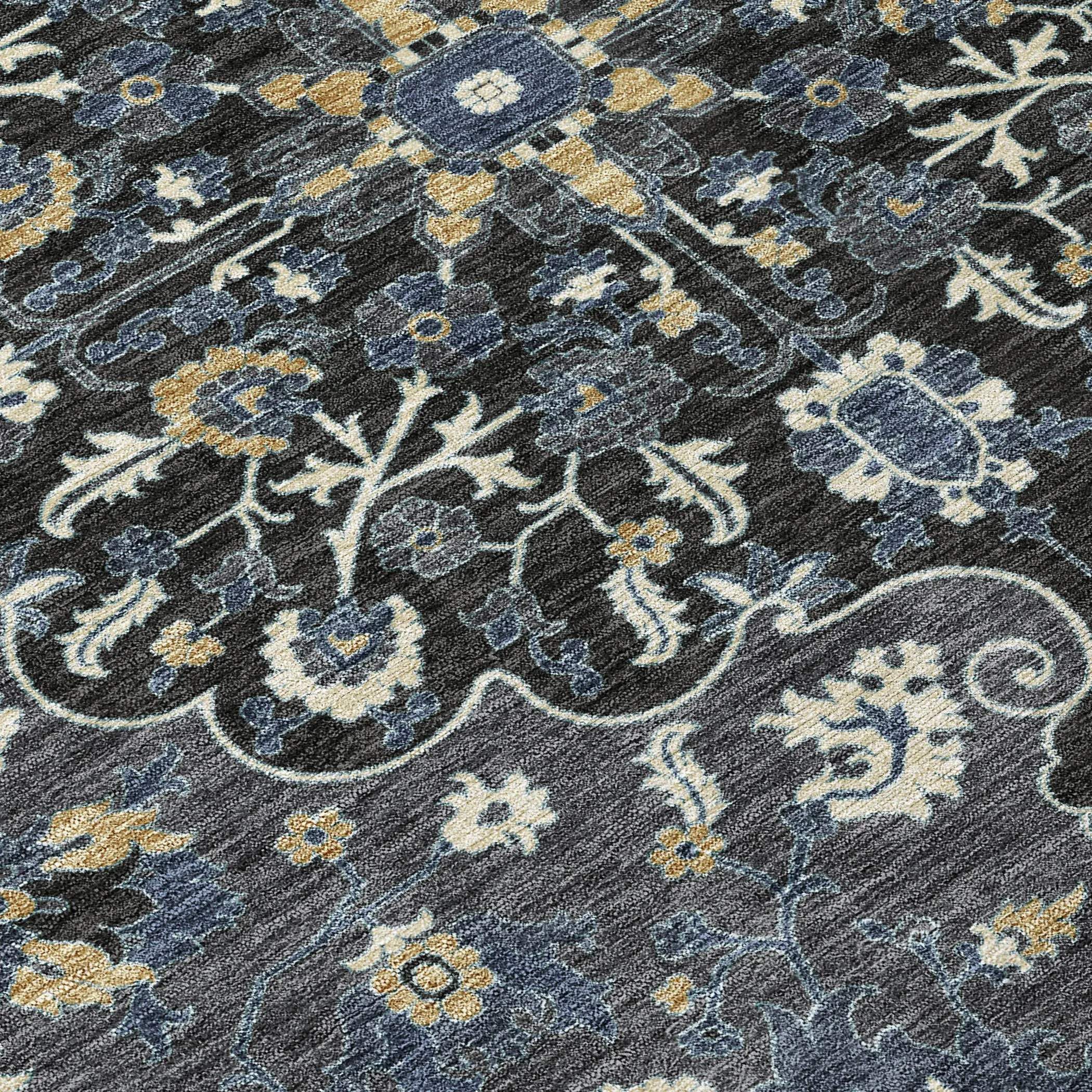 8' X 10' Black And Charcoal Floral Medallion Washable Indoor Outdoor Area Rug Homeroots Outdoor