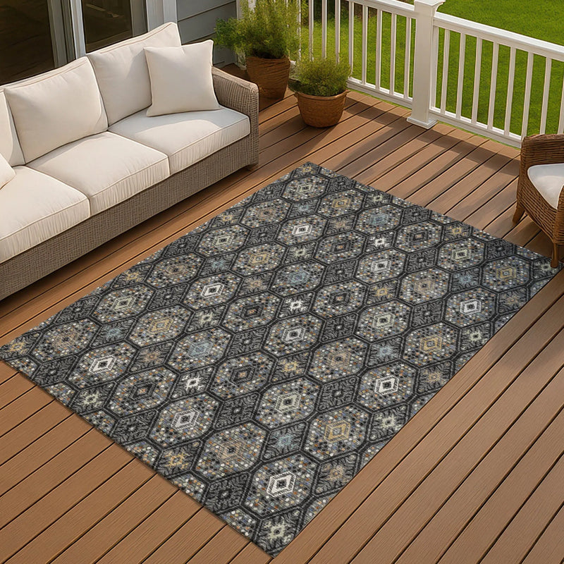 8' X 10' Black And Charcoal Geometric Washable Indoor Outdoor Area Rug Homeroots Outdoor