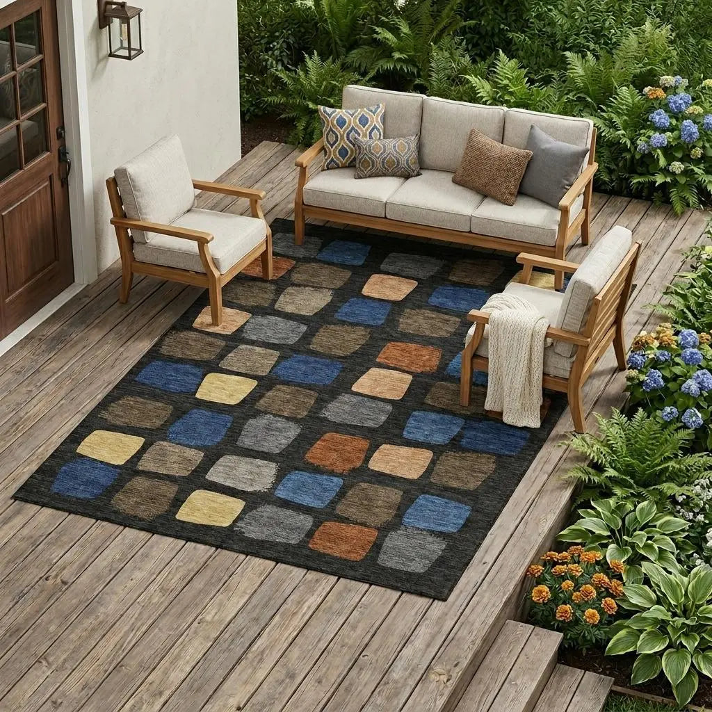 8' X 10' Black And Charcoal Geometric Washable Indoor Outdoor Area Rug Homeroots Outdoor