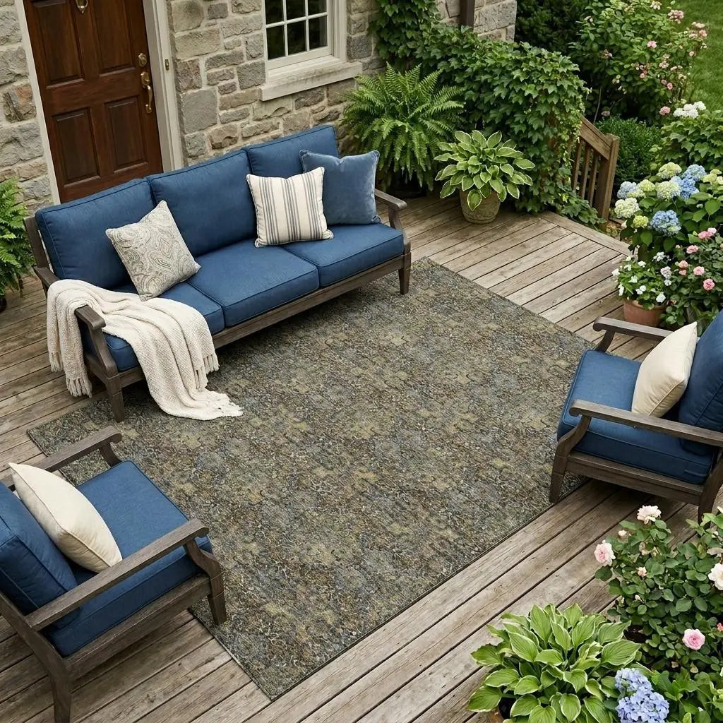 8' X 10' Black And Coffee Damask Washable Indoor Outdoor Area Rug Homeroots Outdoor