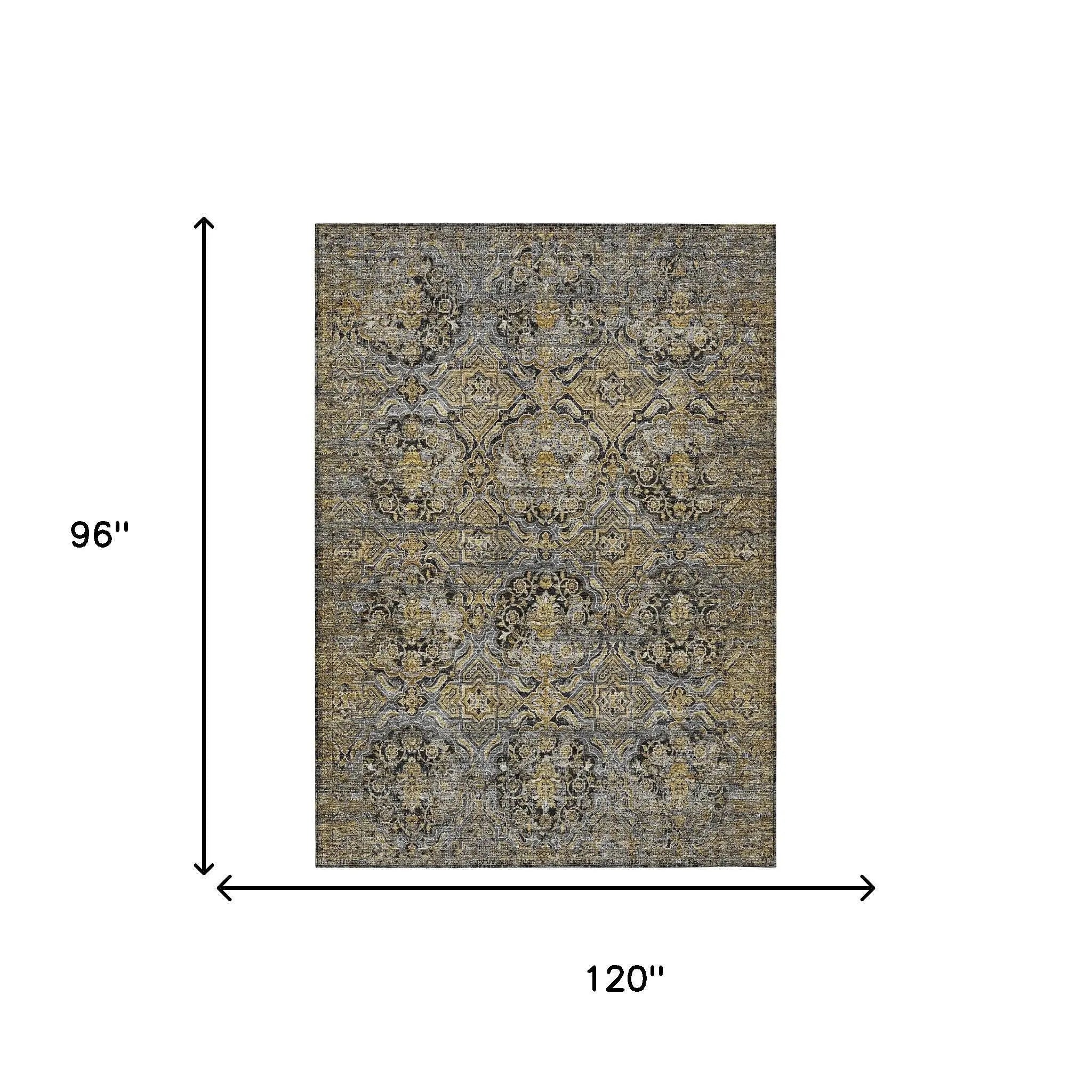 8' X 10' Black And Coffee Floral Washable Indoor Outdoor Area Rug Homeroots Outdoor