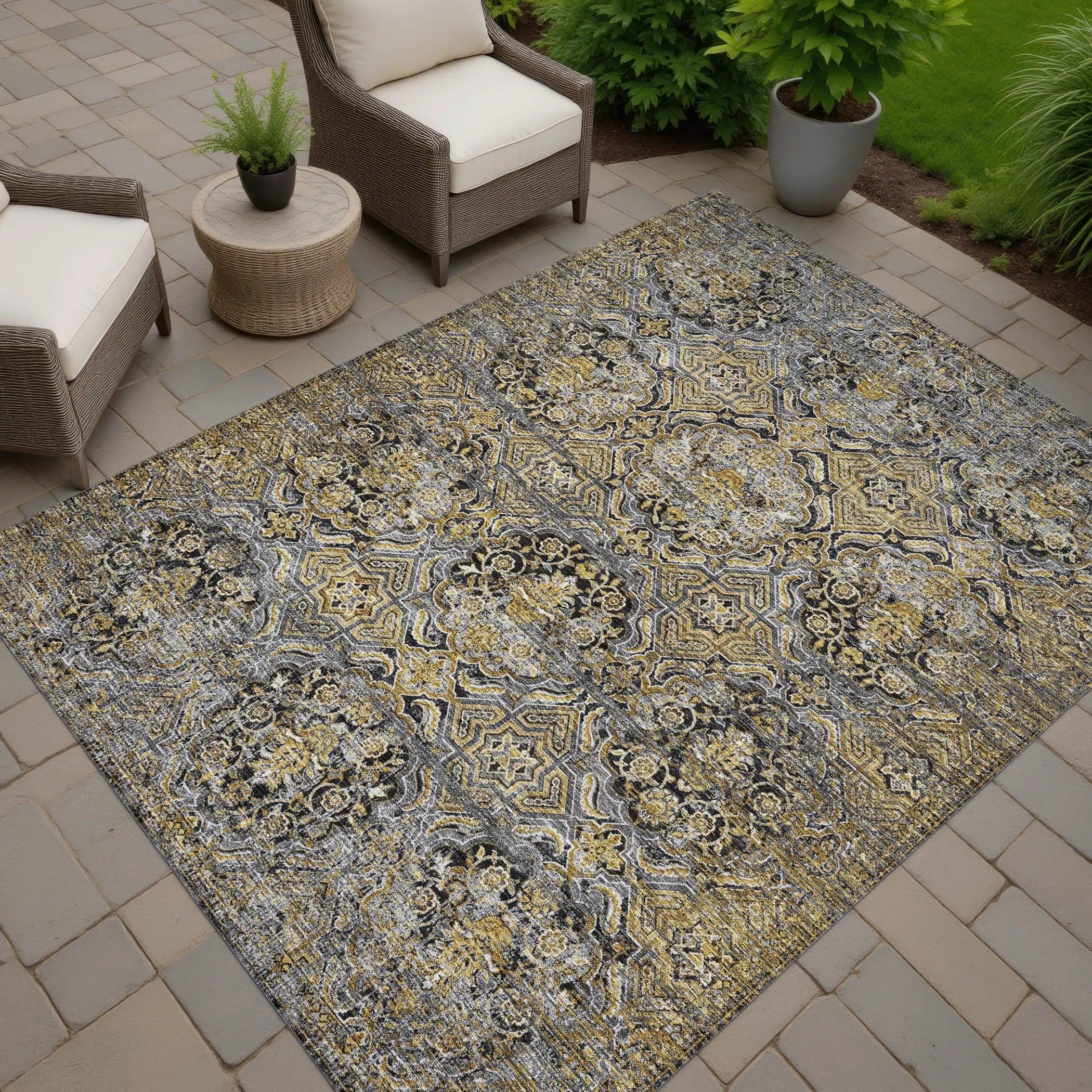 8' X 10' Black And Coffee Floral Washable Indoor Outdoor Area Rug Homeroots Outdoor