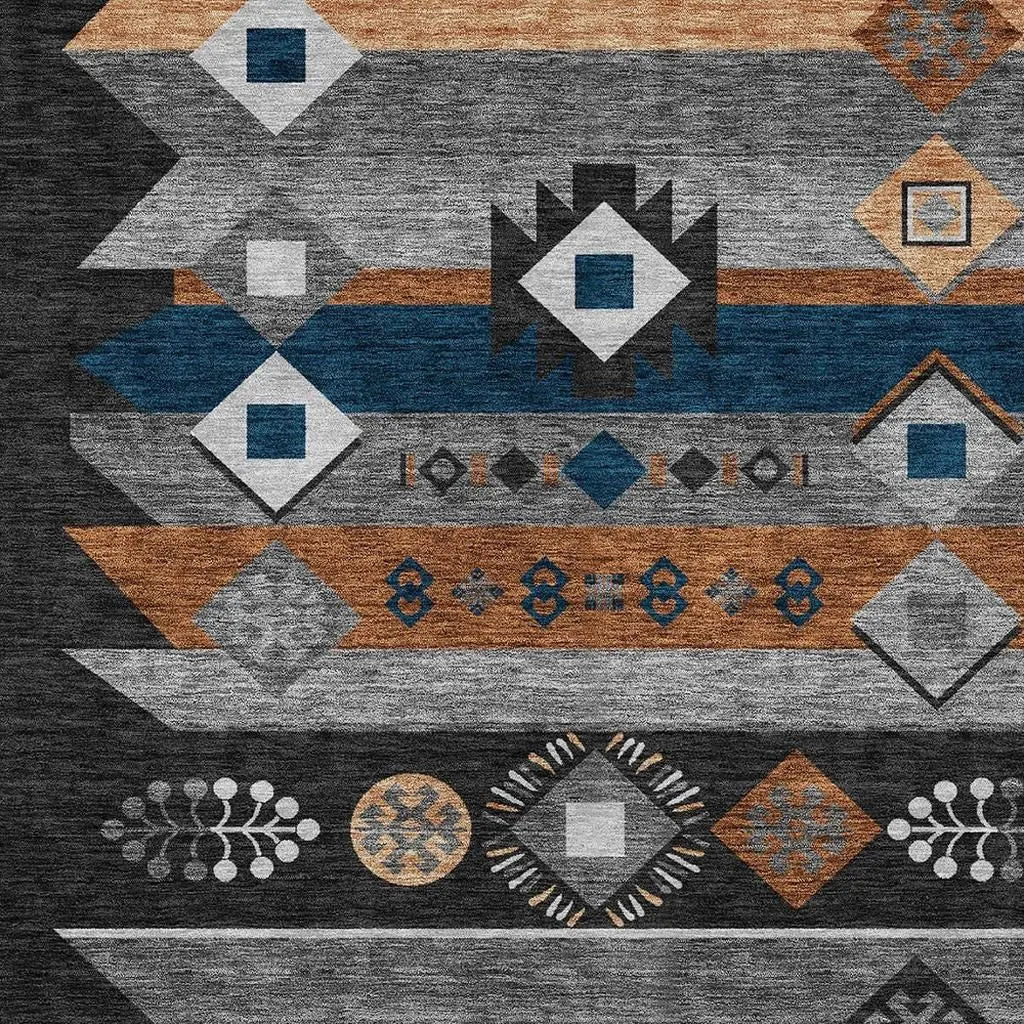 8' X 10' Black And Copper Geometric Washable Indoor Outdoor Area Rug Homeroots Outdoor