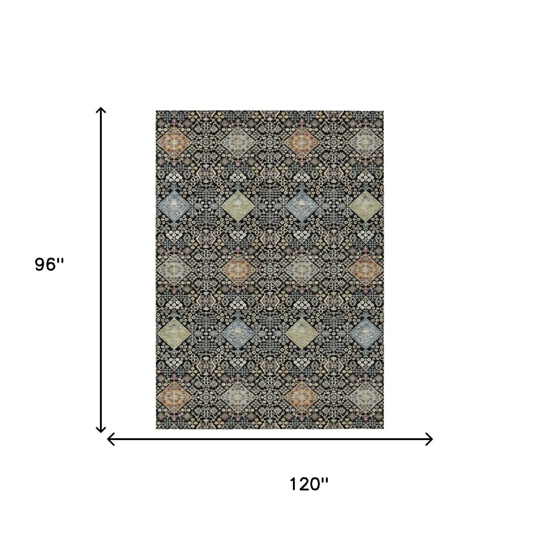 8' X 10' Black And Copper Oriental Washable Indoor Outdoor Area Rug Homeroots Outdoor