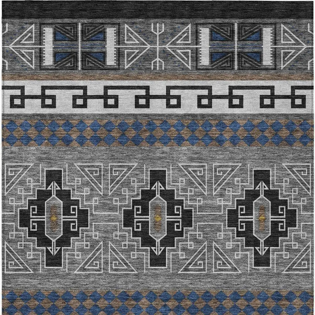 8' X 10' Black And Copper Tribal Washable Indoor Outdoor Area Rug Homeroots Outdoor