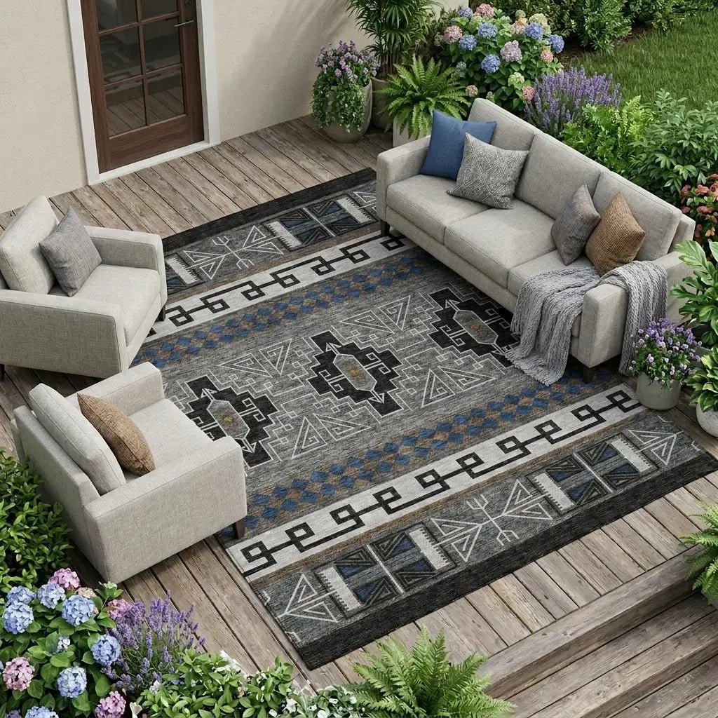 8' X 10' Black And Copper Tribal Washable Indoor Outdoor Area Rug Homeroots Outdoor