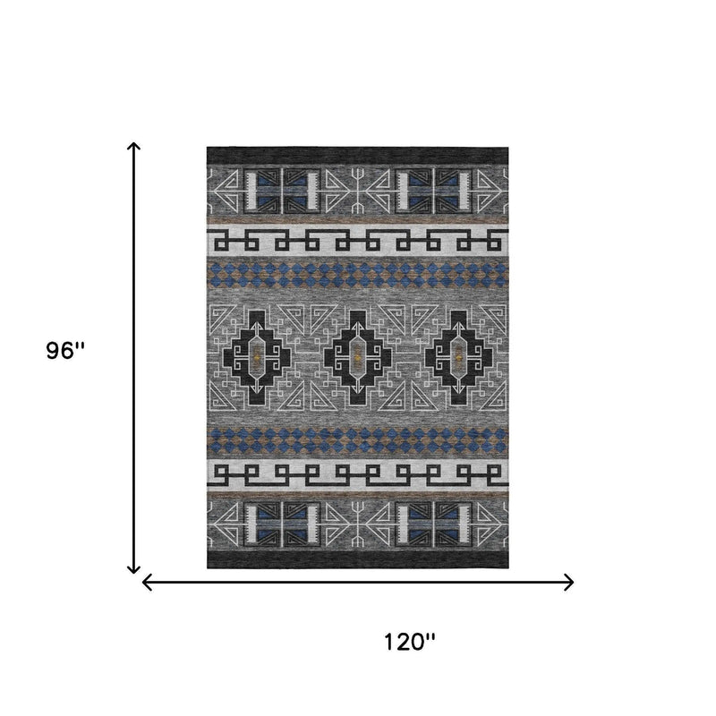 8' X 10' Black And Copper Tribal Washable Indoor Outdoor Area Rug Homeroots Outdoor