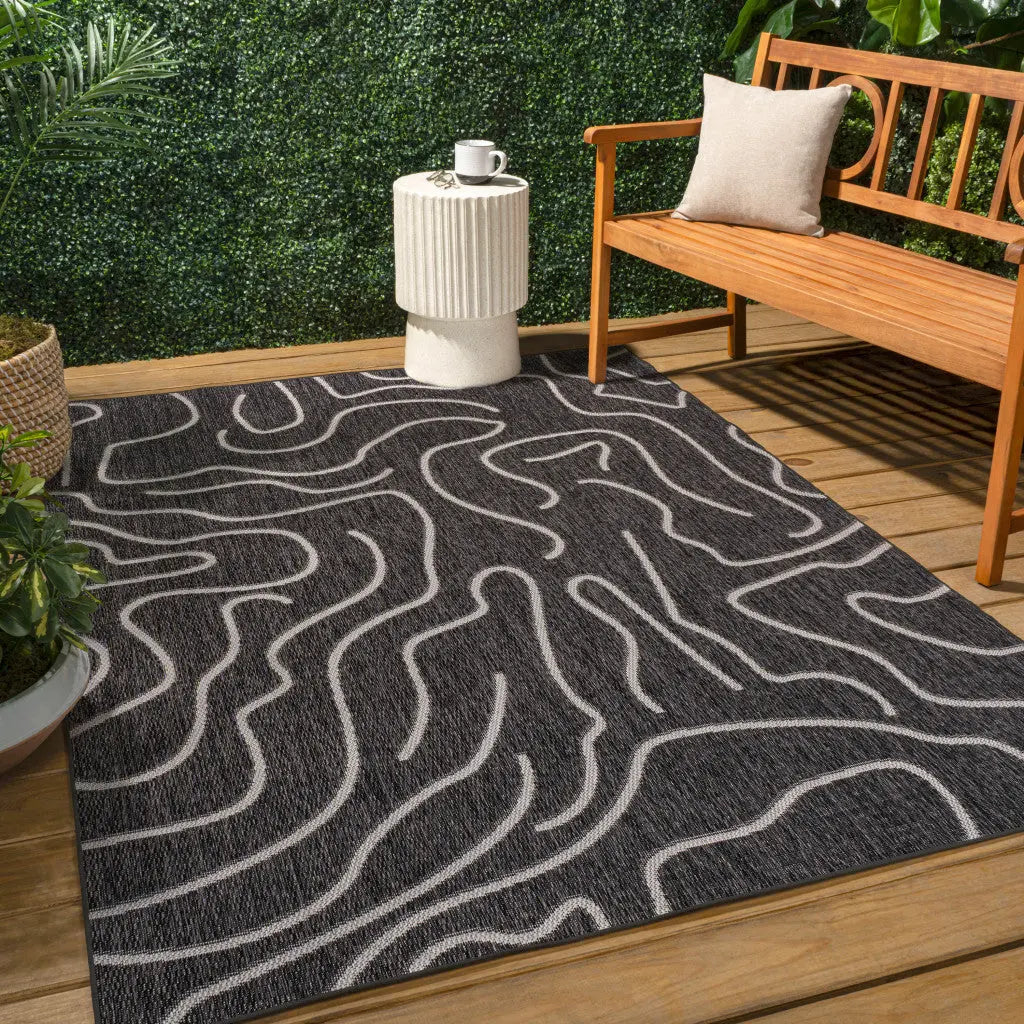 8' X 10' Black And Cream Abstract Indoor Outdoor Area Rug Homeroots Outdoor
