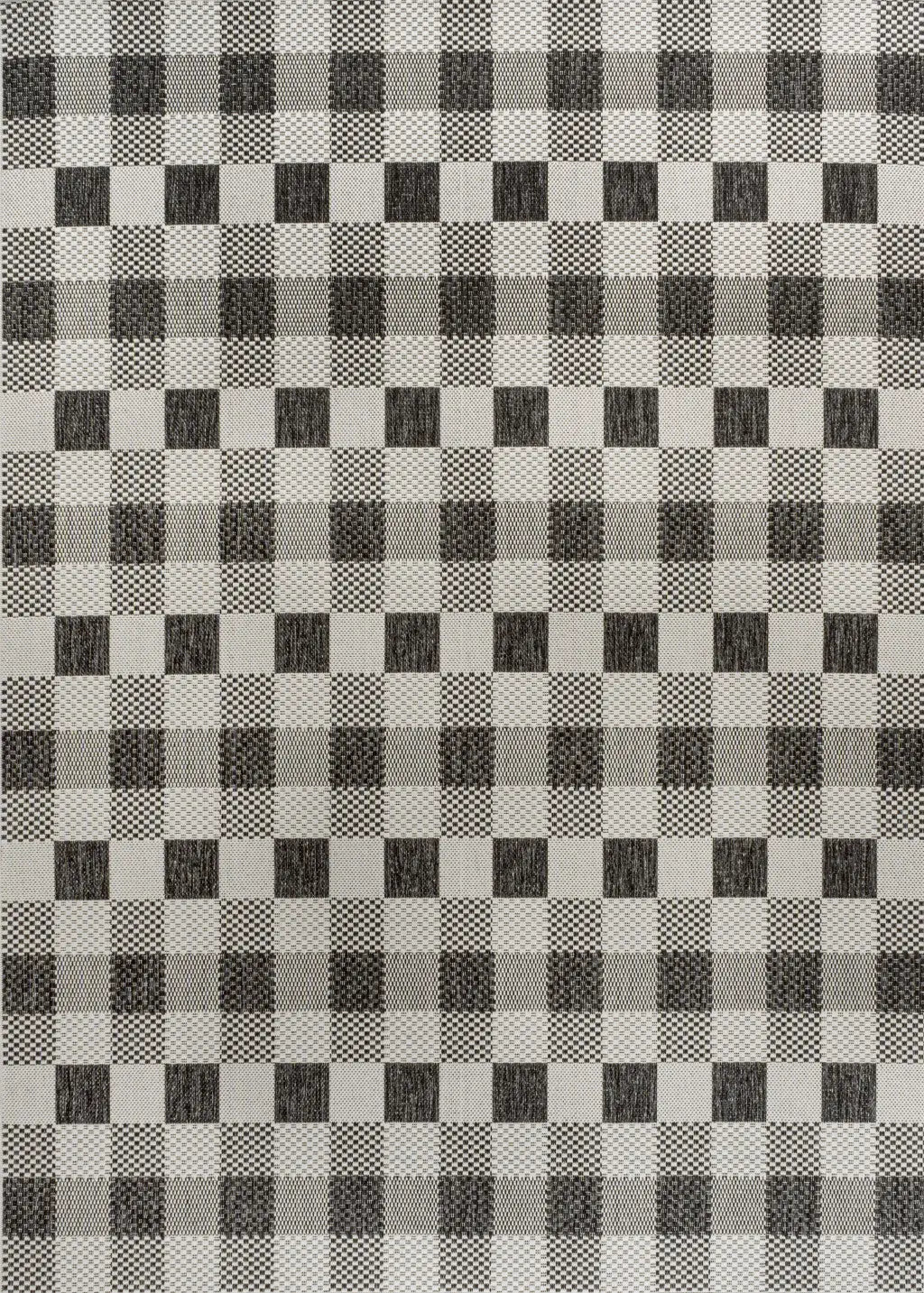 8' X 10' Black And Cream Geometric Indoor Outdoor Area Rug - GreatEagleInc