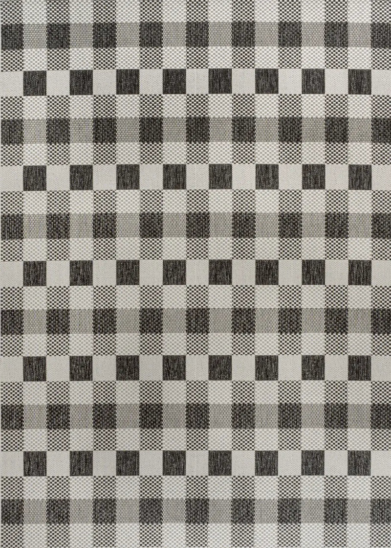 8' X 10' Black And Cream Geometric Indoor Outdoor Area Rug - GreatEagleInc