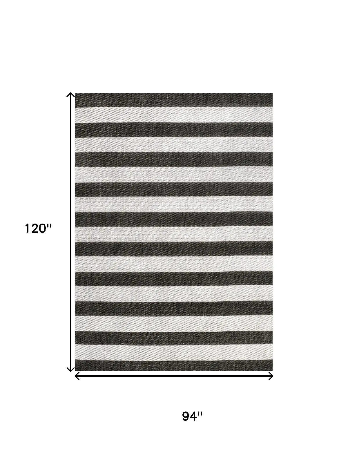 8' X 10' Black And Cream Striped Indoor Outdoor Area Rug Homeroots Outdoor
