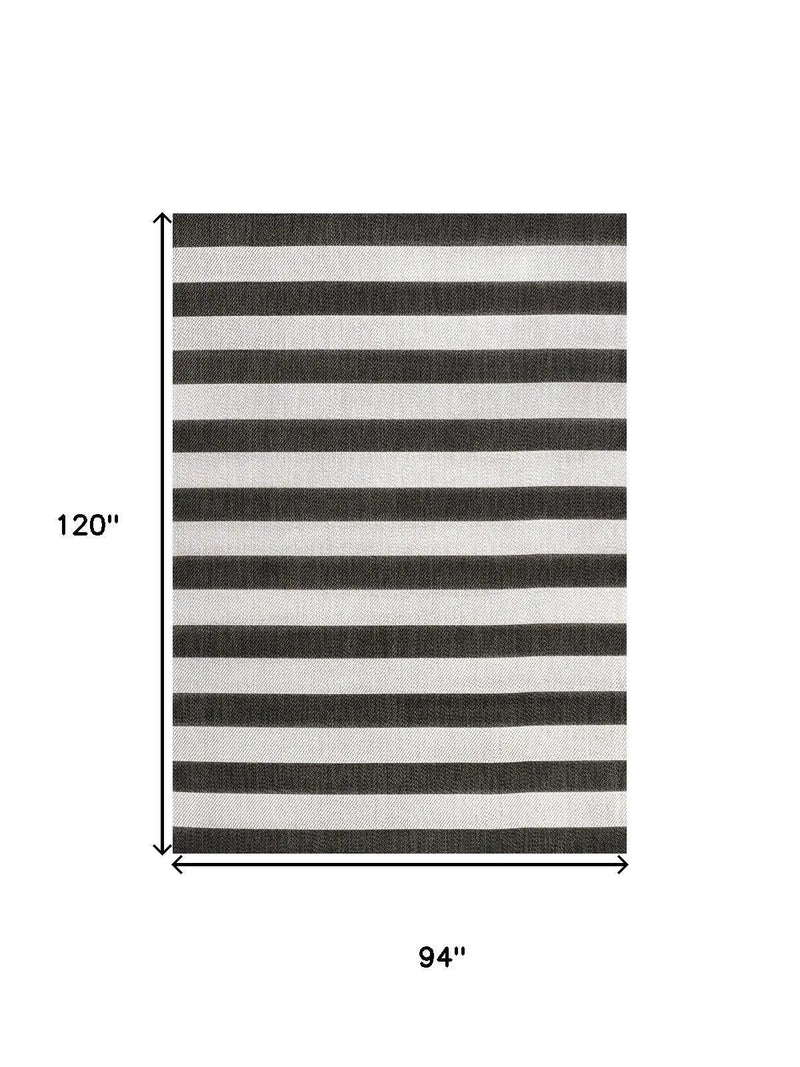 8' X 10' Black And Cream Striped Indoor Outdoor Area Rug Homeroots Outdoor