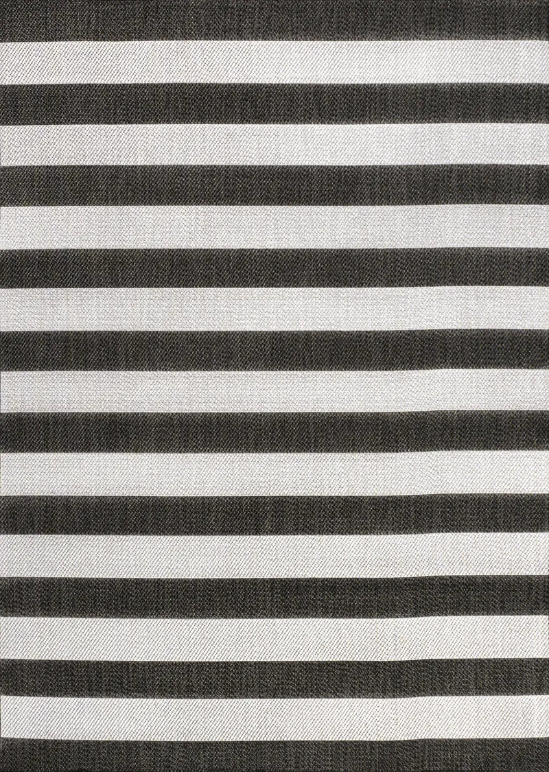 8' X 10' Black And Cream Striped Indoor Outdoor Area Rug Homeroots Outdoor