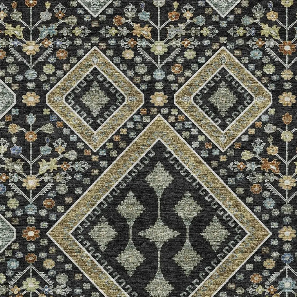 8' X 10' Black And Fern Green Medallion Washable Indoor Outdoor Area Rug Homeroots Outdoor