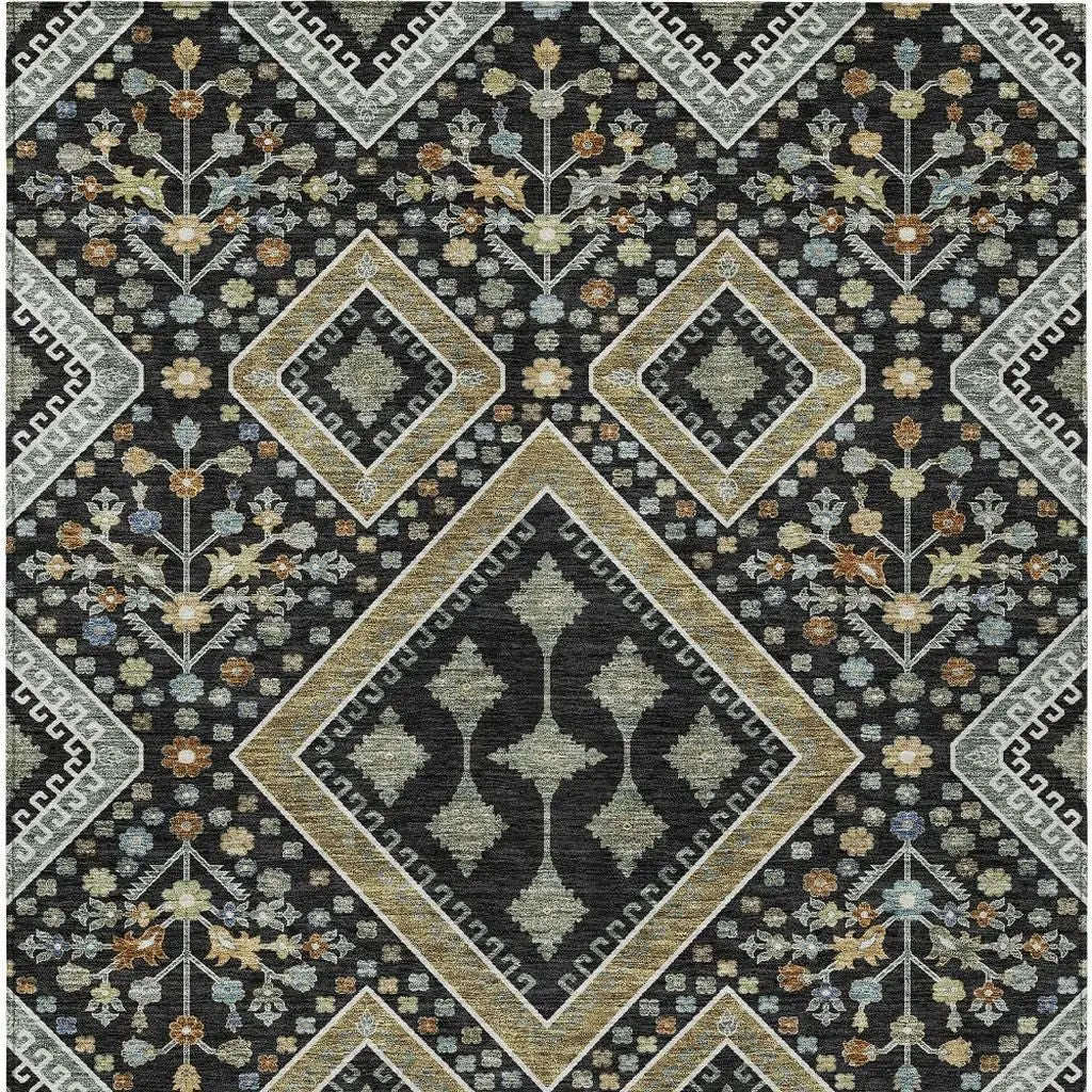 8' X 10' Black And Fern Green Medallion Washable Indoor Outdoor Area Rug Homeroots Outdoor