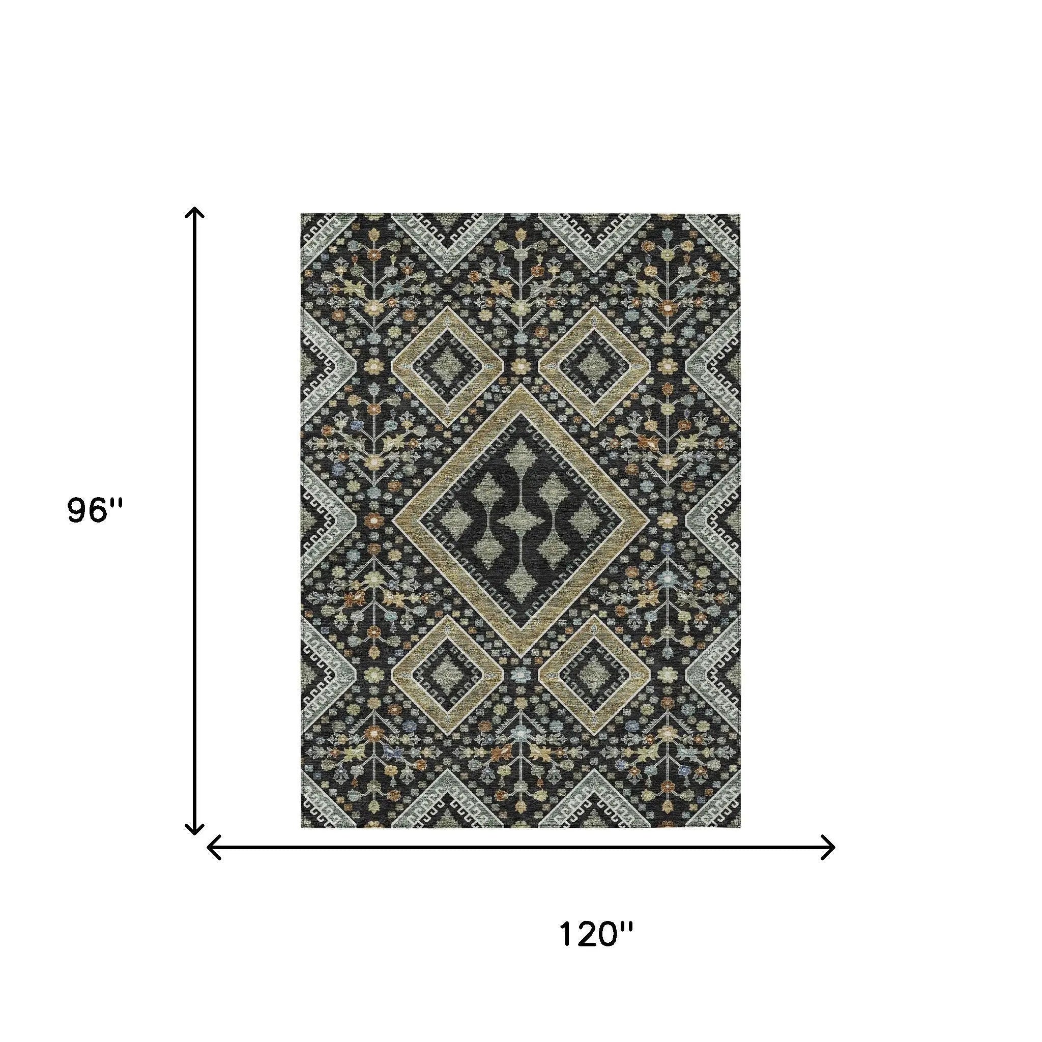 8' X 10' Black And Fern Green Medallion Washable Indoor Outdoor Area Rug Homeroots Outdoor