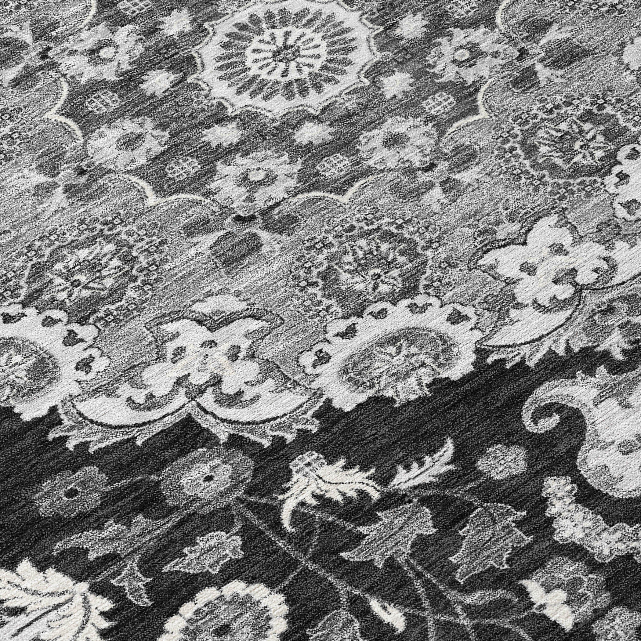 8' X 10' Black And Granite Gray Damask Washable Indoor Outdoor Area Rug Homeroots Outdoor
