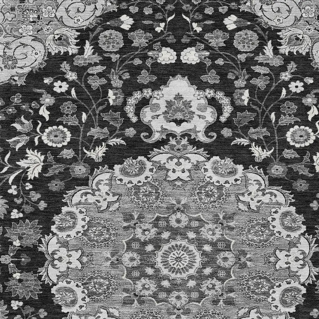 8' X 10' Black And Granite Gray Damask Washable Indoor Outdoor Area Rug Homeroots Outdoor