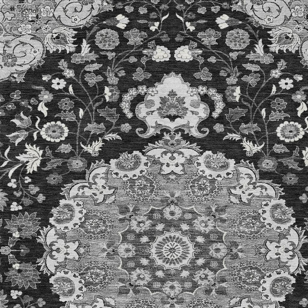 8' X 10' Black And Granite Gray Damask Washable Indoor Outdoor Area Rug Homeroots Outdoor