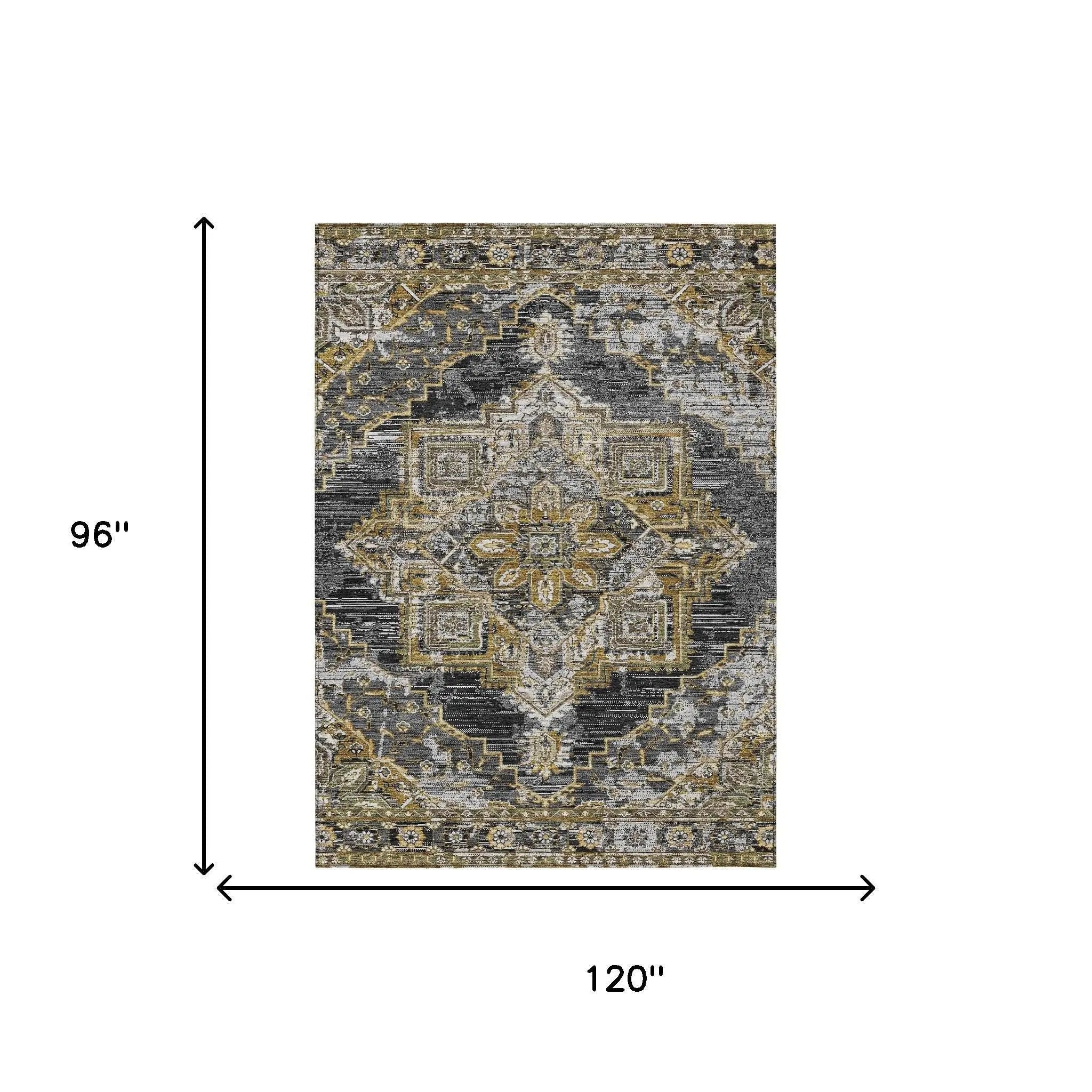 8' X 10' Black And Granite Gray Oriental Washable Indoor Outdoor Area Rug Homeroots Outdoor