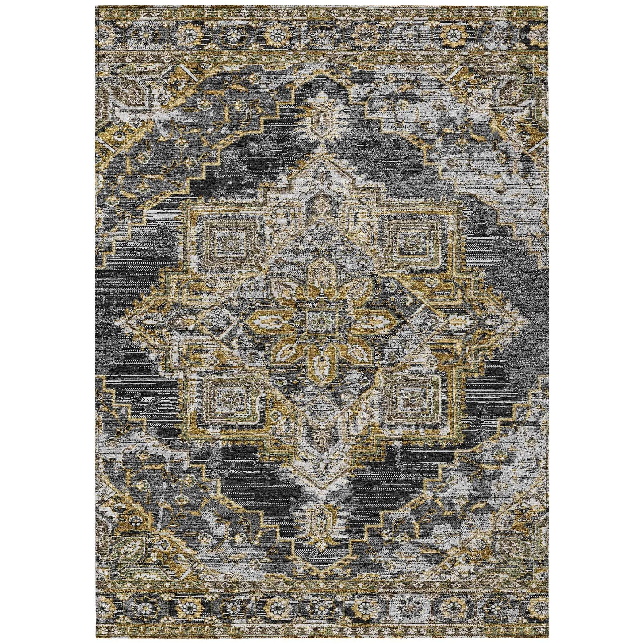 8' X 10' Black And Granite Gray Oriental Washable Indoor Outdoor Area Rug Homeroots Outdoor