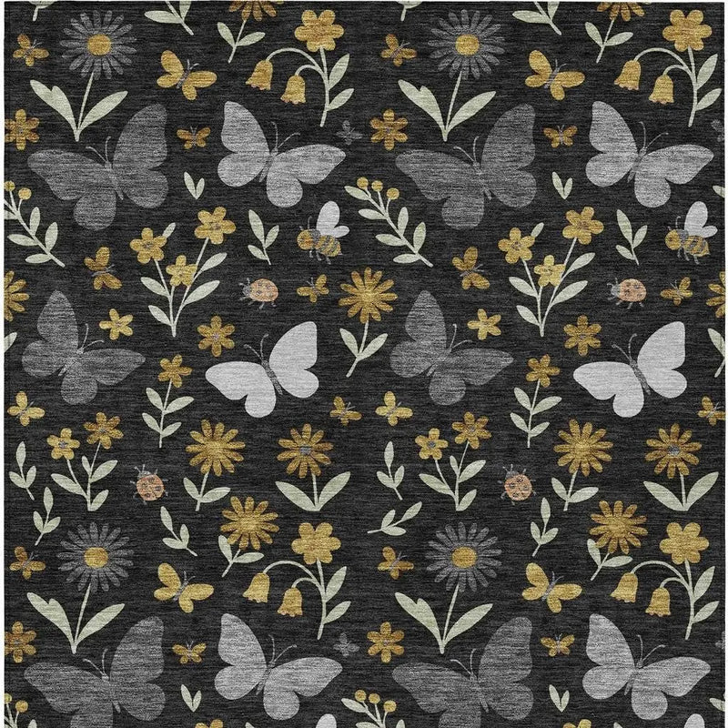 8' X 10' Black And Graphite Abstract Washable Indoor Outdoor Area Rug Homeroots Outdoor