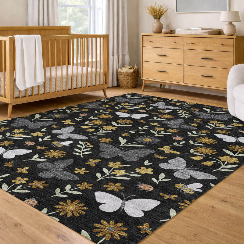 8' X 10' Black And Graphite Abstract Washable Indoor Outdoor Area Rug Homeroots Outdoor