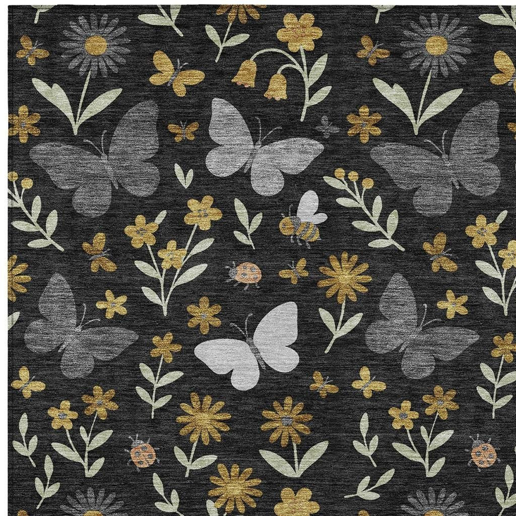 8' X 10' Black And Graphite Abstract Washable Indoor Outdoor Area Rug Homeroots Outdoor