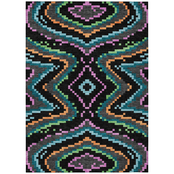 8' X 10' Black And Graphite Abstract Washable Indoor Outdoor Area Rug Homeroots Outdoor
