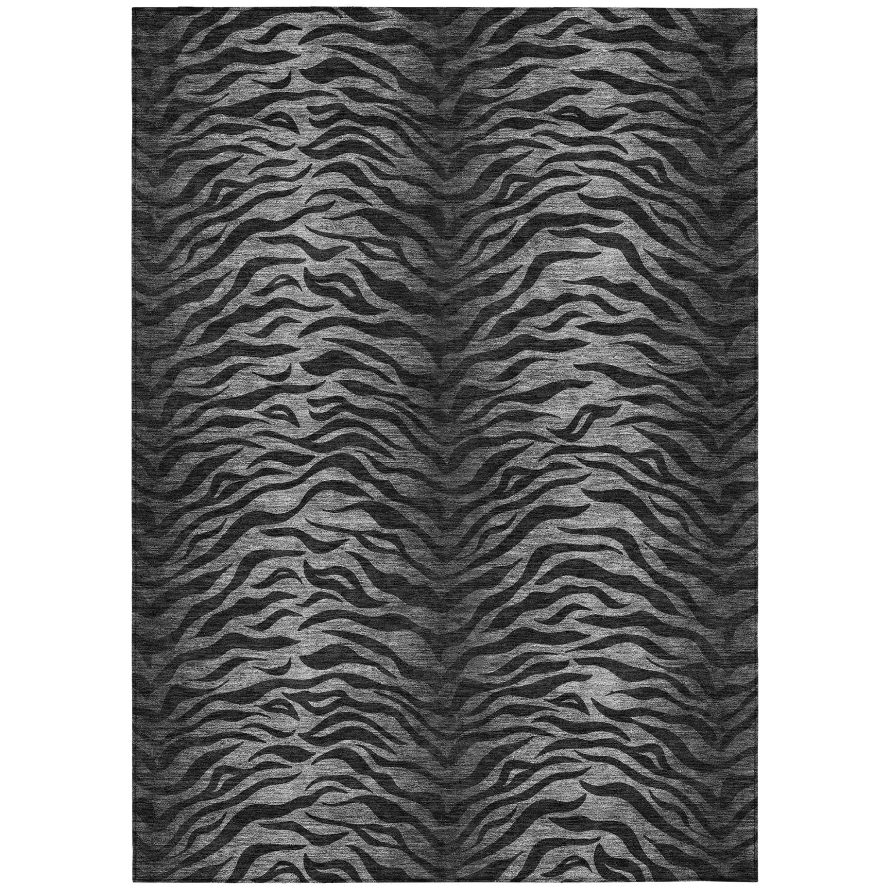 8' X 10' Black And Graphite Animal Print Washable Indoor Outdoor Area Rug Homeroots Outdoor