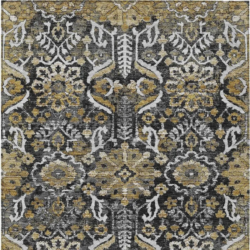 8' X 10' Black And Graphite Damask Washable Indoor Outdoor Area Rug Homeroots Outdoor