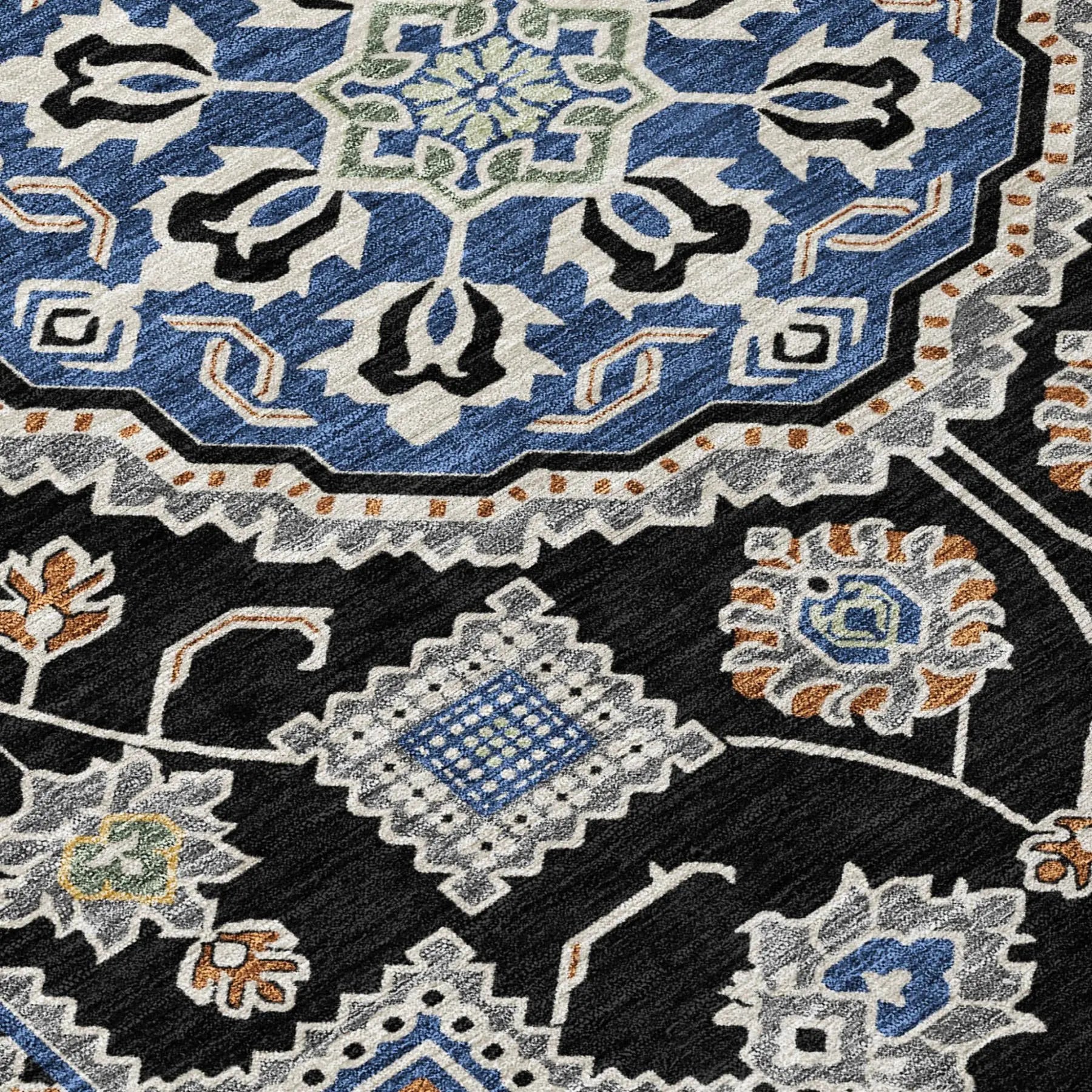 8' X 10' Black And Graphite Floral Medallion Washable Indoor Outdoor Area Rug Homeroots Outdoor