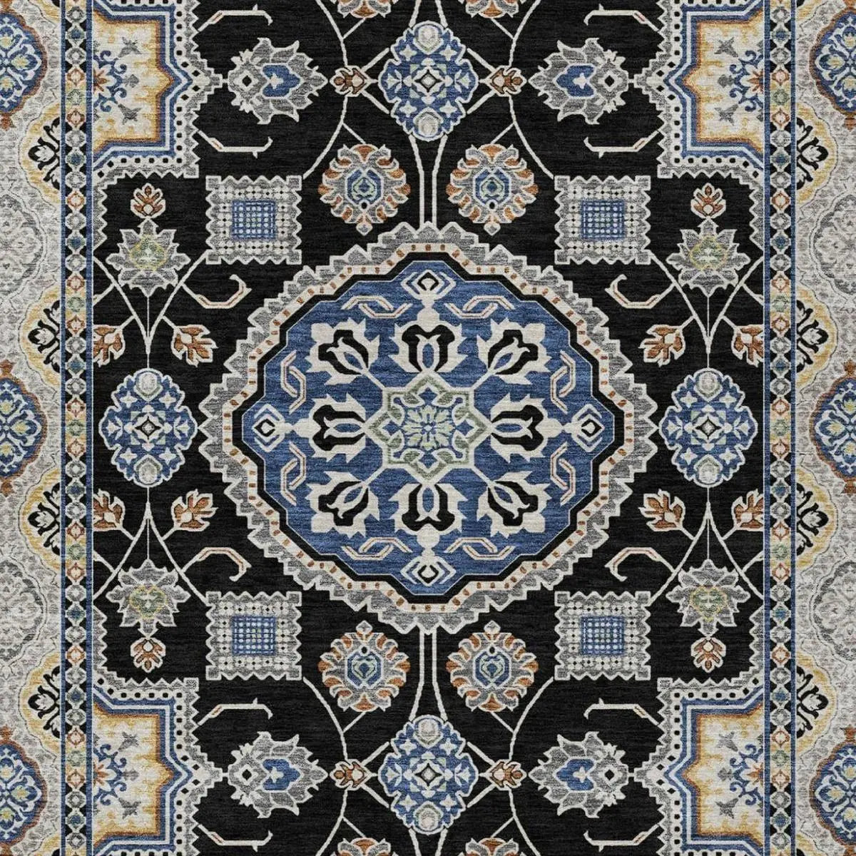 8' X 10' Black And Graphite Floral Medallion Washable Indoor Outdoor Area Rug Homeroots Outdoor