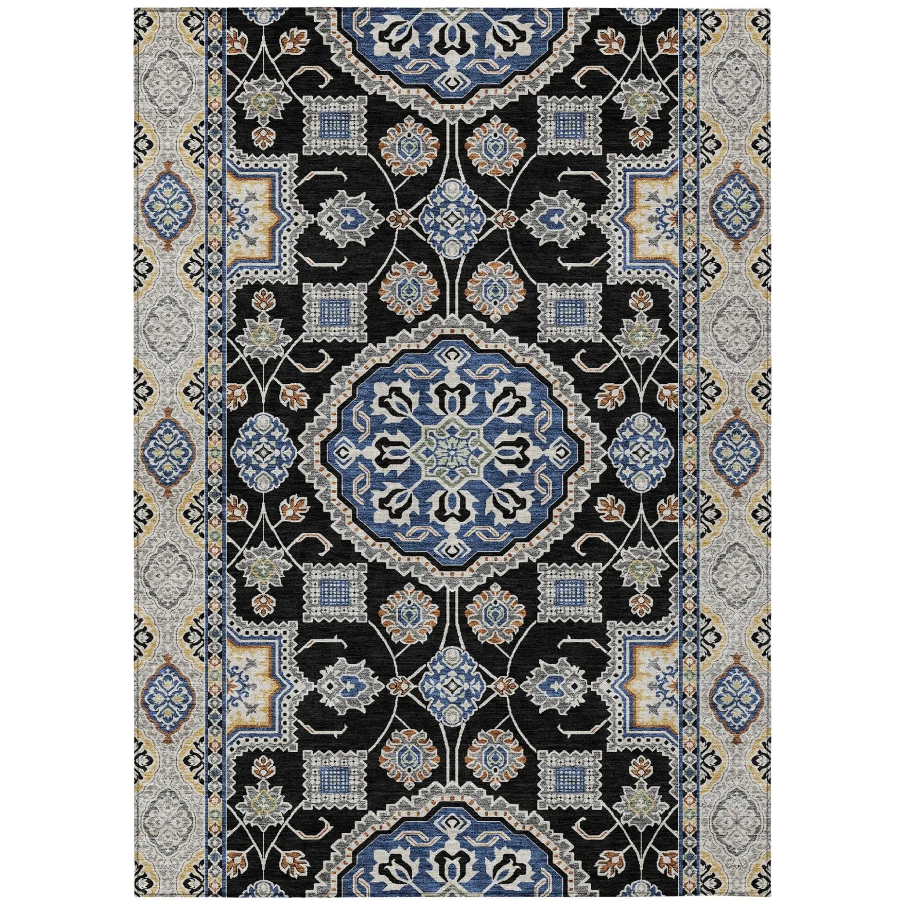 8' X 10' Black And Graphite Floral Medallion Washable Indoor Outdoor Area Rug Homeroots Outdoor