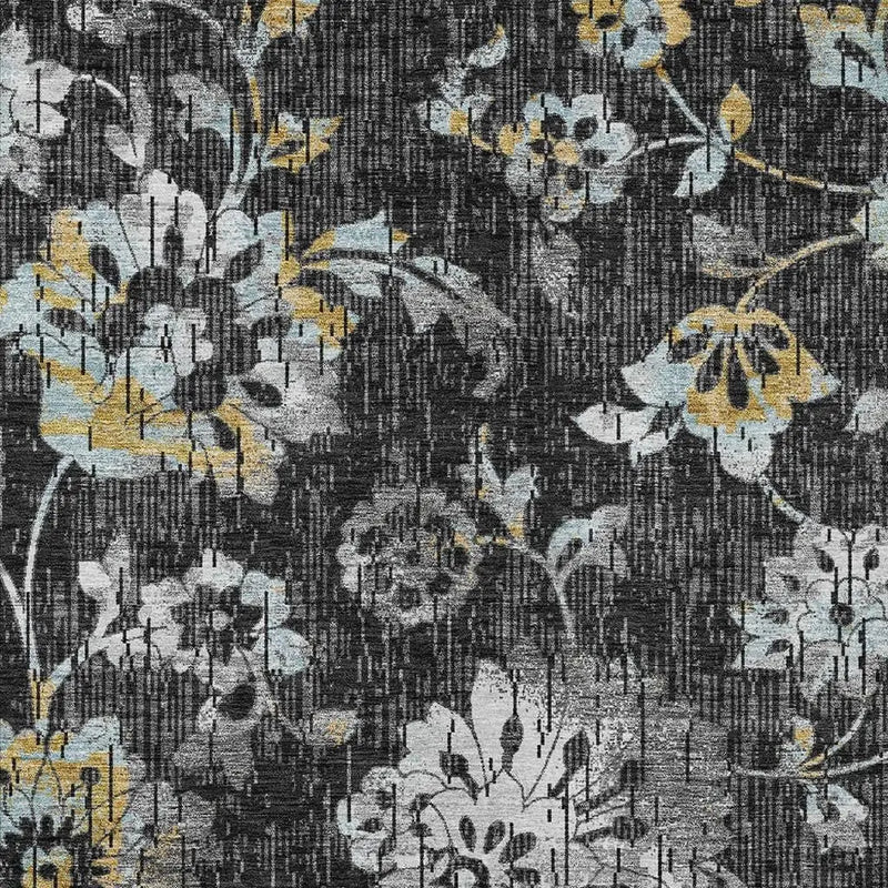 8' X 10' Black And Graphite Floral Washable Indoor Outdoor Area Rug Homeroots Outdoor