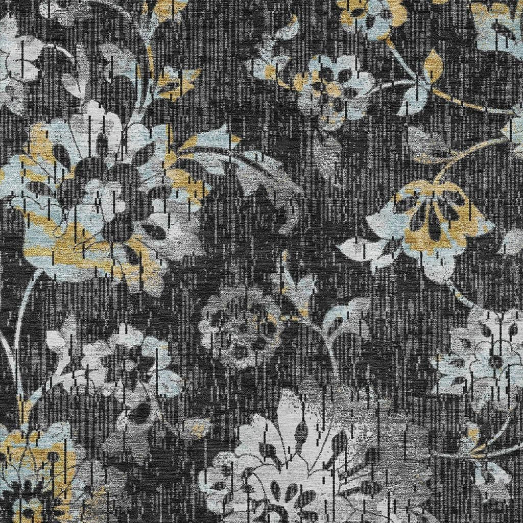8' X 10' Black And Graphite Floral Washable Indoor Outdoor Area Rug Homeroots Outdoor
