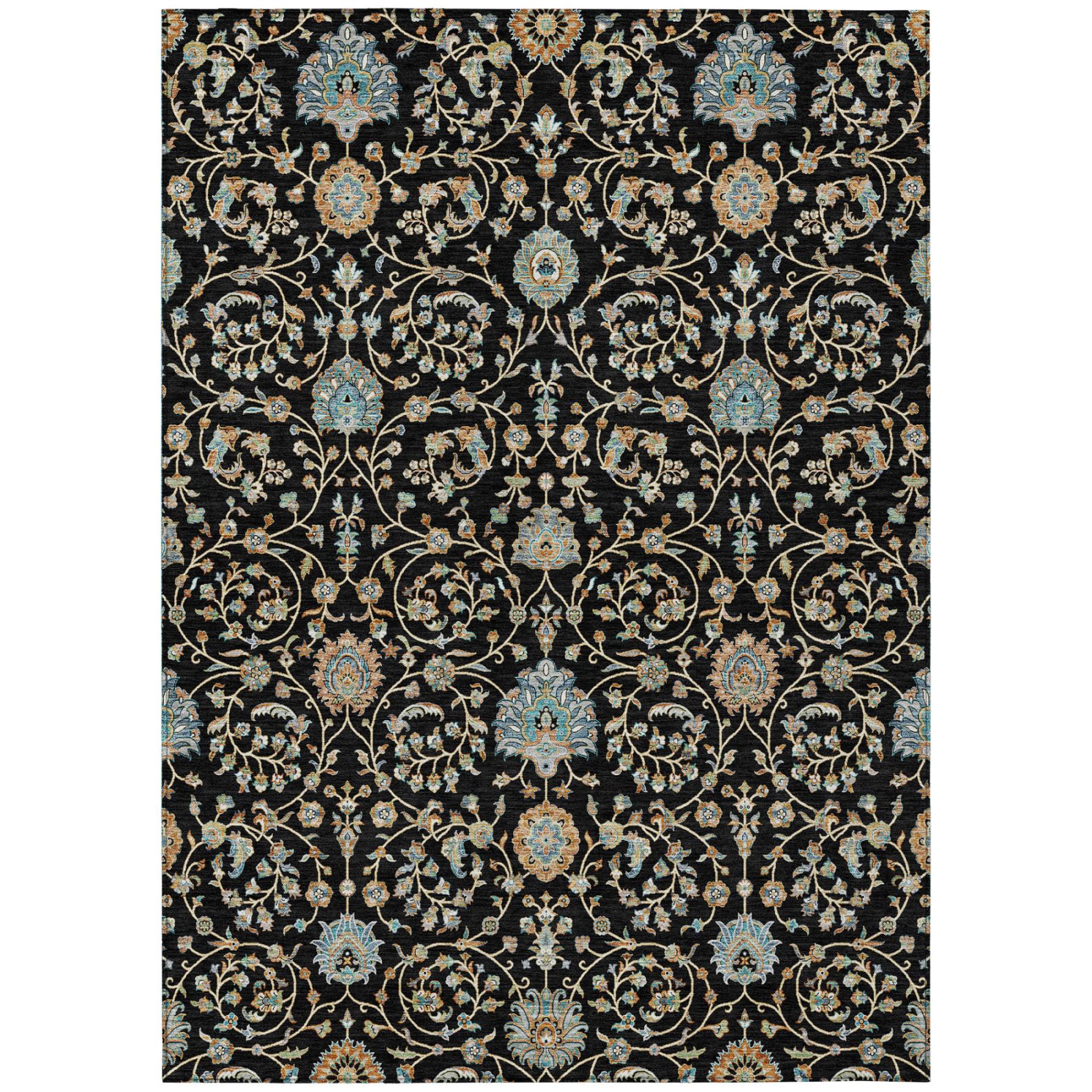 8' X 10' Black And Graphite Floral Washable Indoor Outdoor Area Rug Homeroots Outdoor