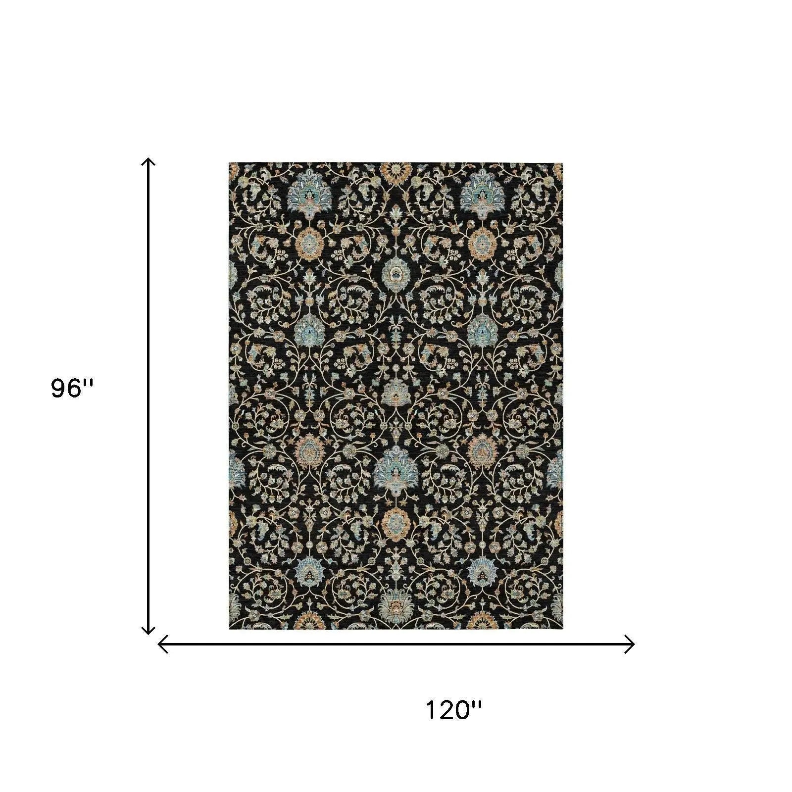 8' X 10' Black And Graphite Floral Washable Indoor Outdoor Area Rug Homeroots Outdoor