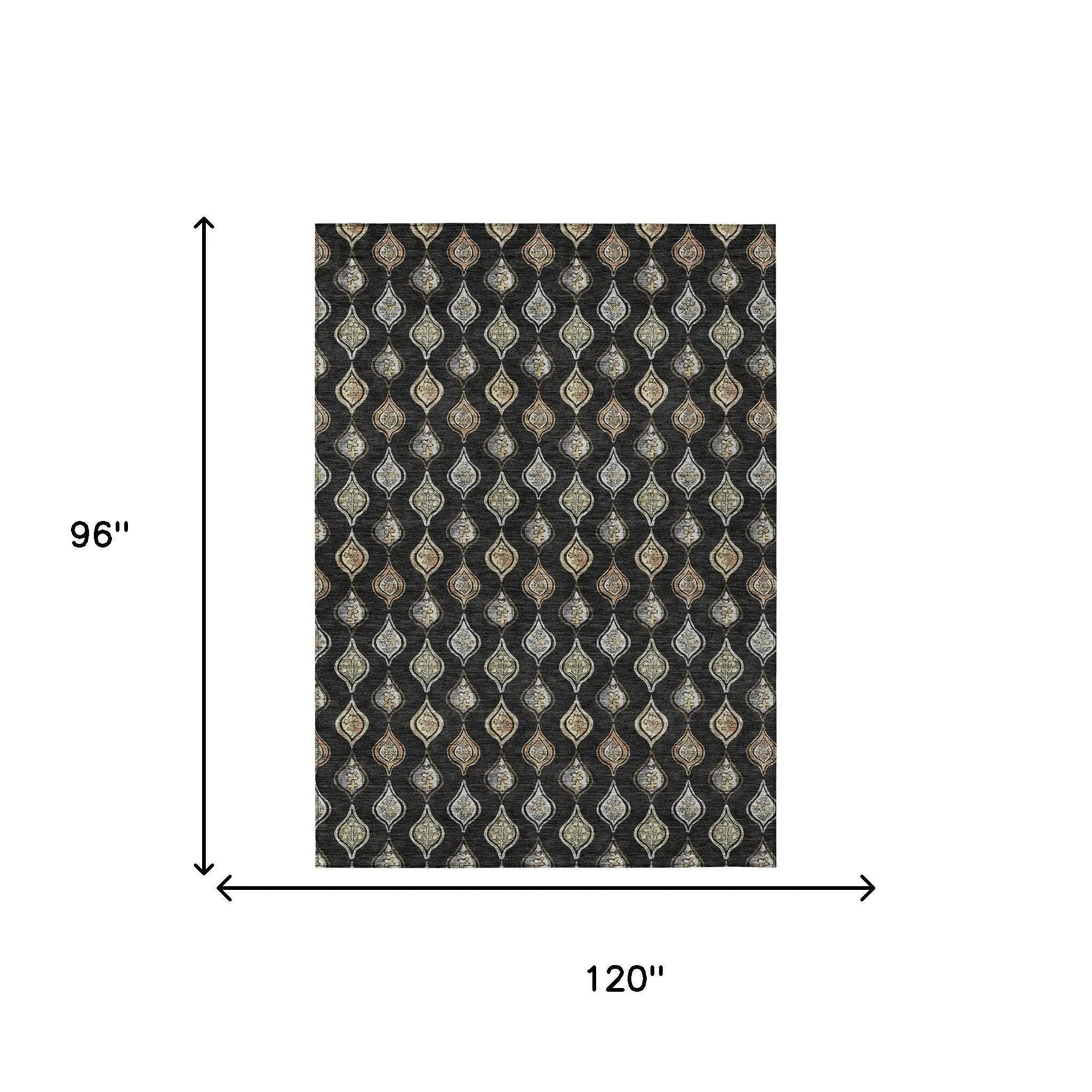 8' X 10' Black And Graphite Floral Washable Indoor Outdoor Area Rug Homeroots Outdoor