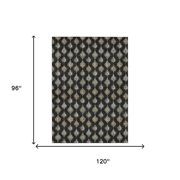 8' X 10' Black And Graphite Floral Washable Indoor Outdoor Area Rug Homeroots Outdoor
