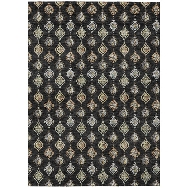 8' X 10' Black And Graphite Floral Washable Indoor Outdoor Area Rug Homeroots Outdoor