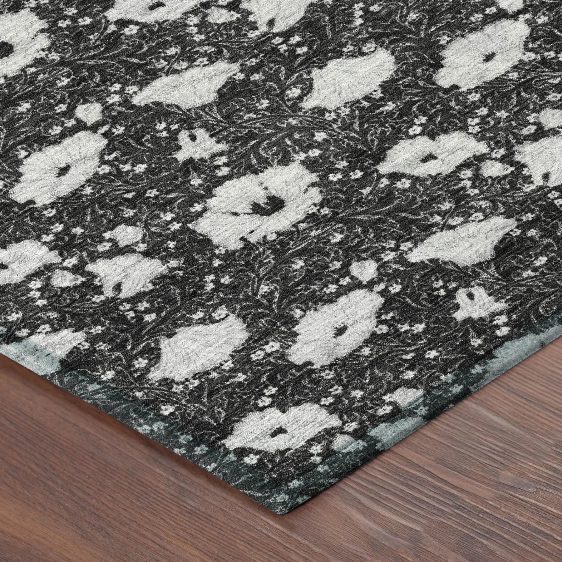 8' X 10' Black And Graphite Floral Washable Indoor Outdoor Area Rug Homeroots Outdoor